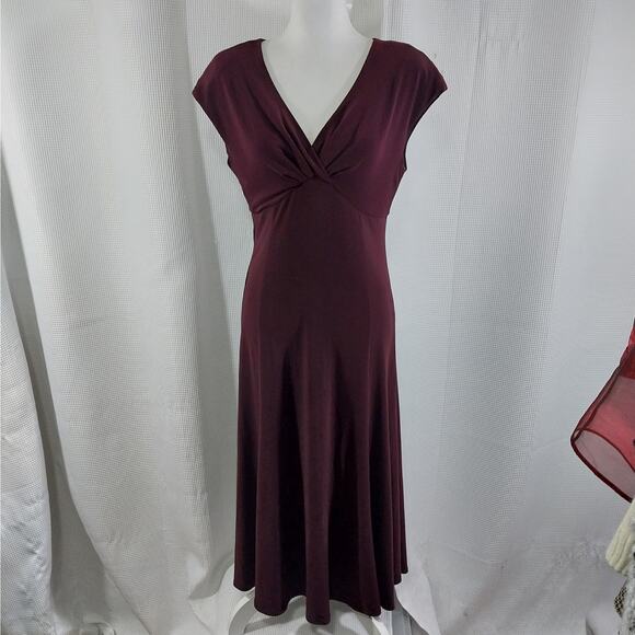 JONES WEAR DRESS! BURGUNDY RED DRAPEY, FLOWING CRISS-CROSS BODICE DRESS! SZ 12 - Picture 2 of 11